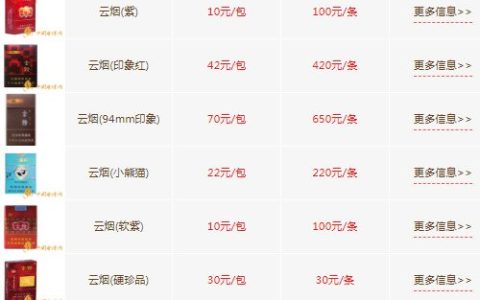 2022年最新云烟香烟价格及图片大全